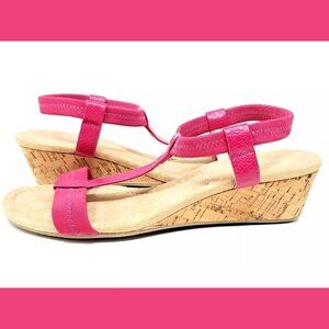 NWOT Alfani Womens Pink T-Strap Voyage Round Toe Wedge Slip On Heeled Sandal 8W